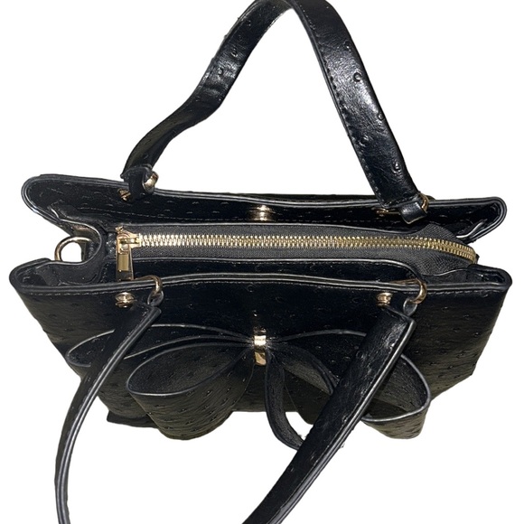 Crossi Black Faux Ostrich Leather Bow Detail Handbag - Picture 8 of 15